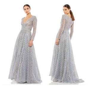 Mac Duggal 20189 Embellished Illusion Long Sleeve Wrap Over A Line size 4